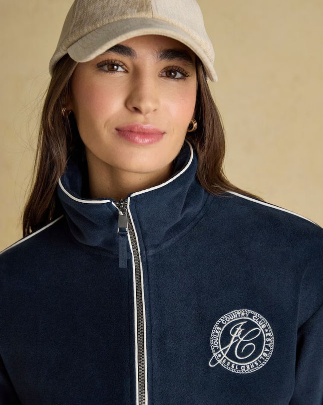 Embroidered Full Zip Funnel Neck Fleece - Navy