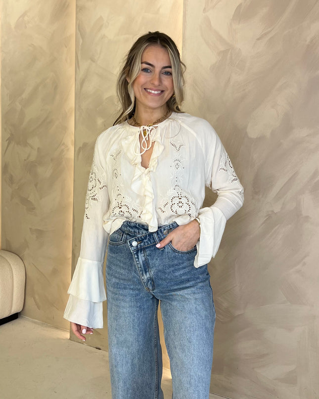 Lace Frill Blouse - Cream
