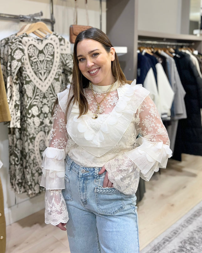 Frill Lace Blouse - Cream