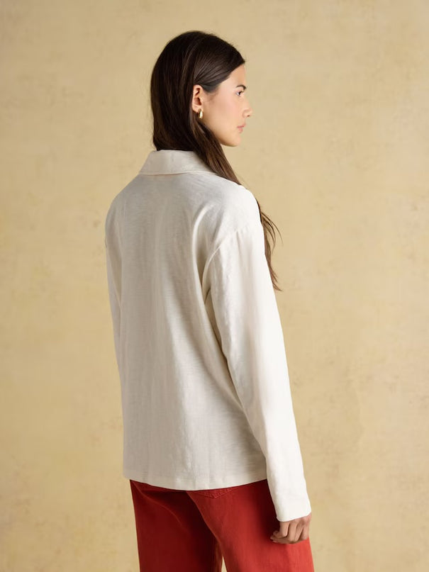 Joules Tallie Combed Cotton Slub Collared Top - Cream