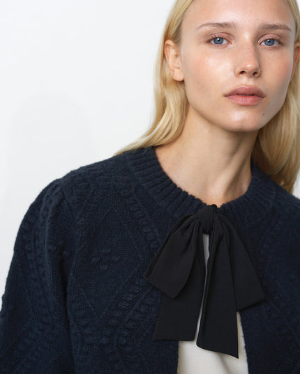 French Connection Kitty Bobble Bow Cardigan - Navy/Black