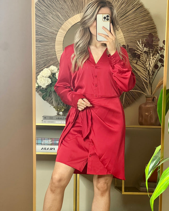 Guess Alya Satin Dress - Dark Red