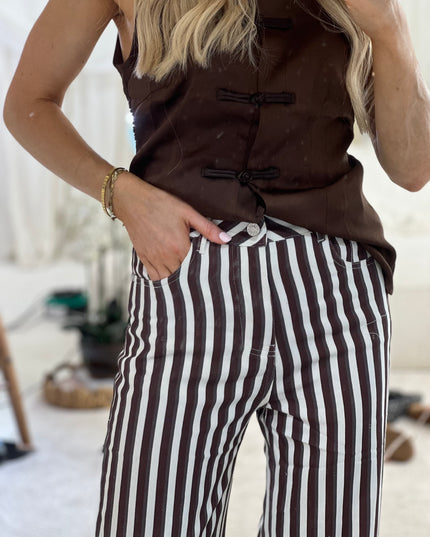 Stripe Straight Leg Jeans - Brown/Beige