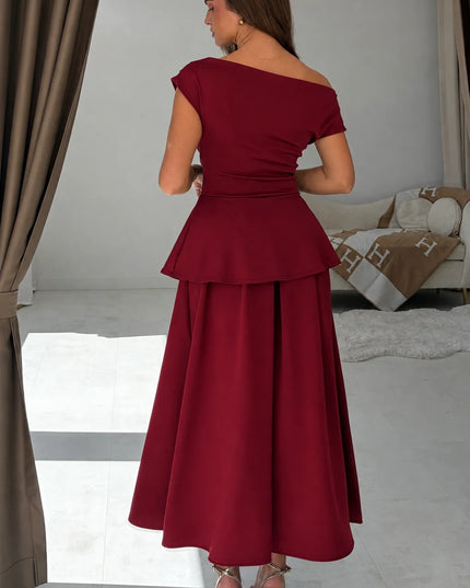 Connie Peplum Midi Dress - Burgundy