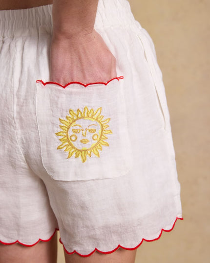 Orla Embroidered Pure Linen Shorts - White