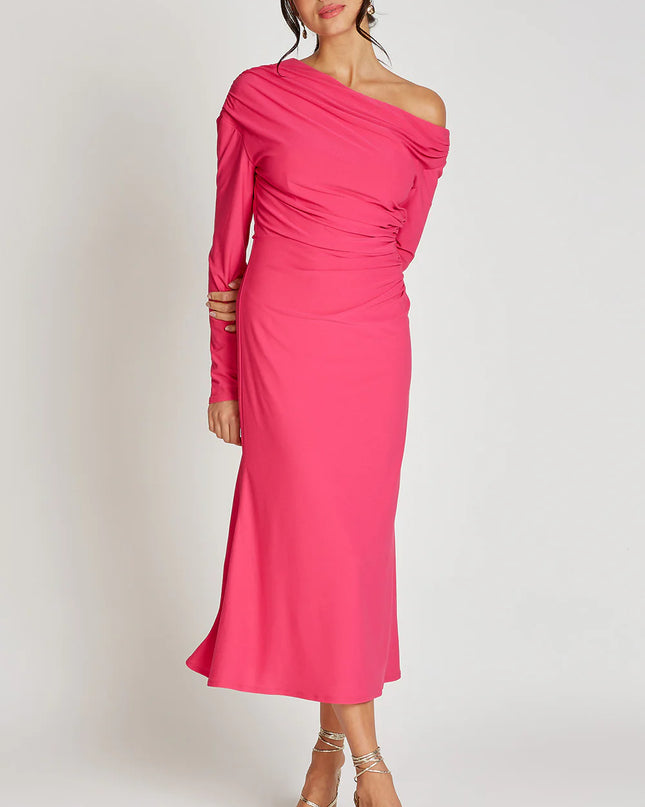 Asymmetric Neckline Midaxi Dress - Pink