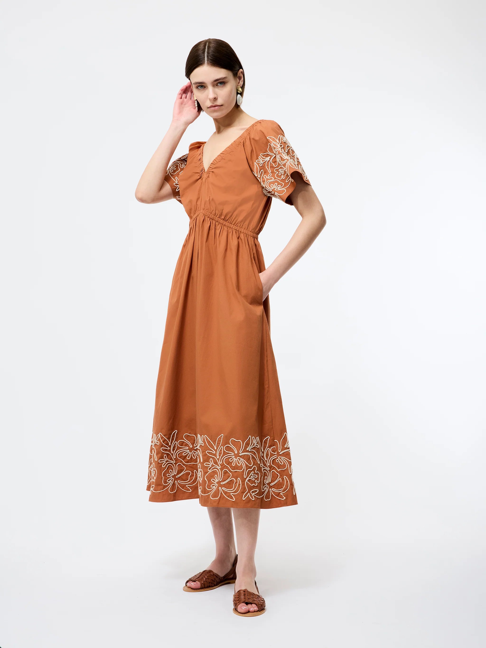 French Connection Cambria Cotton Embroidered Dress - Coffee Brown Spoilt Belle Boutique French Connection Cambria Cotton Embroidered Dress - Coffee Brown Spoilt Belle Boutique