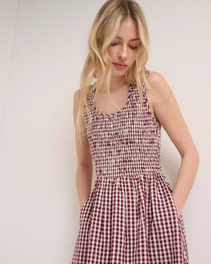 Sleeveless Kinsley Midaxi Dress - Burgundy Gingham