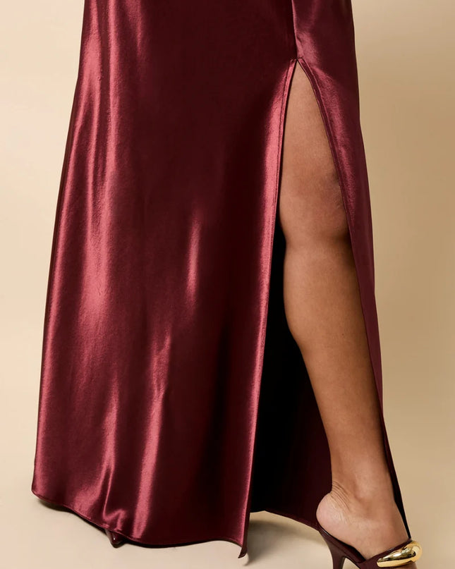 Marisol Satin Maxi Skirt - Cherry