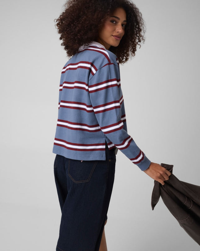 Guess Jeans Oversized Long Sleeve Polo Shirt - Blue/Burgundy