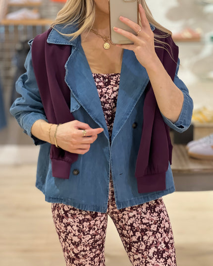 Soft Denim Cropped Trench - Blue