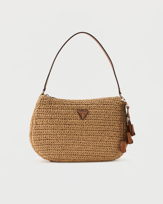 Guess Ofelia Wicker Shoulder Bag - Natural/Cognac