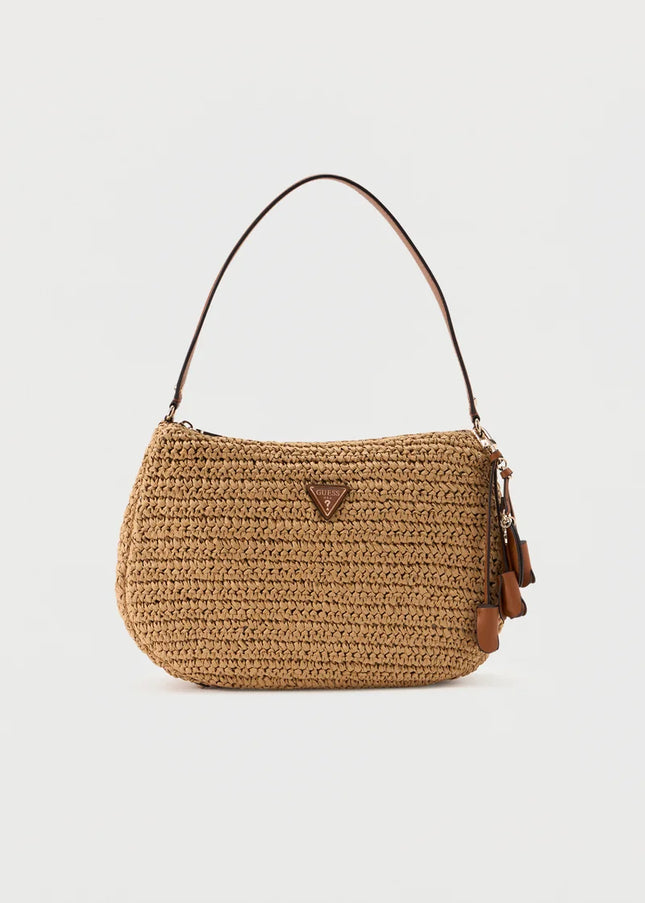 Guess Ofelia Wicker Shoulder Bag - Natural/Cognac