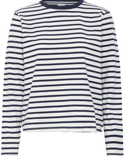 Mira Striped Long Sleeve T-Shirt - Total Eclipse/White