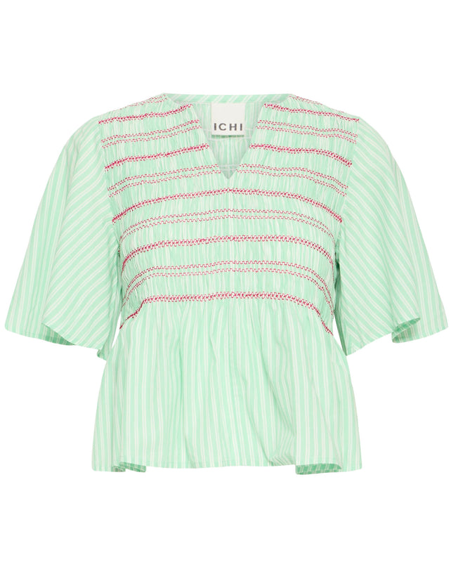 Locy Peplum Blouse - Green/Birch Stripe