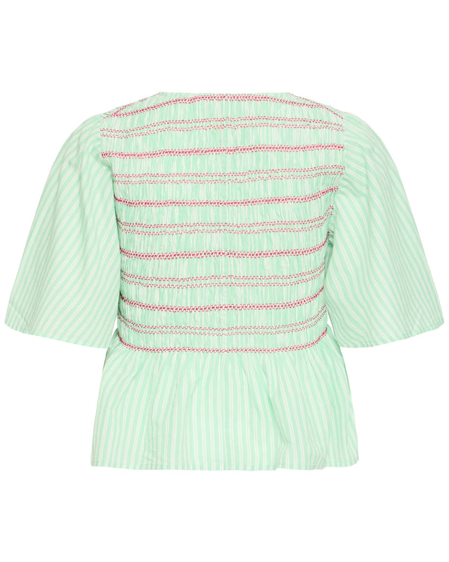 Locy Peplum Blouse - Green/Birch Stripe