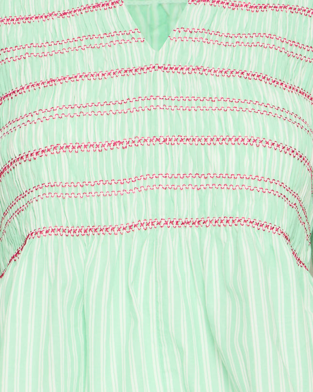 Locy Peplum Blouse - Green/Birch Stripe