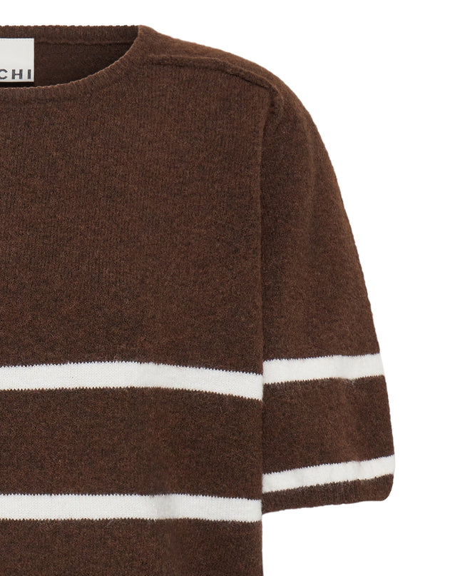 Dasila Short Sleeve Knit - Coffee/Birch Stripe