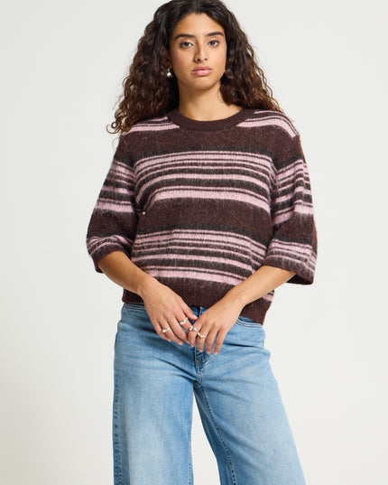 Hallo Striped Knit - Fudge/Pink