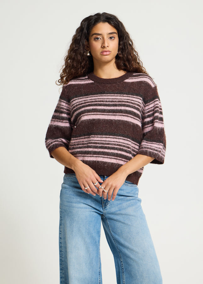 Hallo Striped Knit - Fudge/Pink