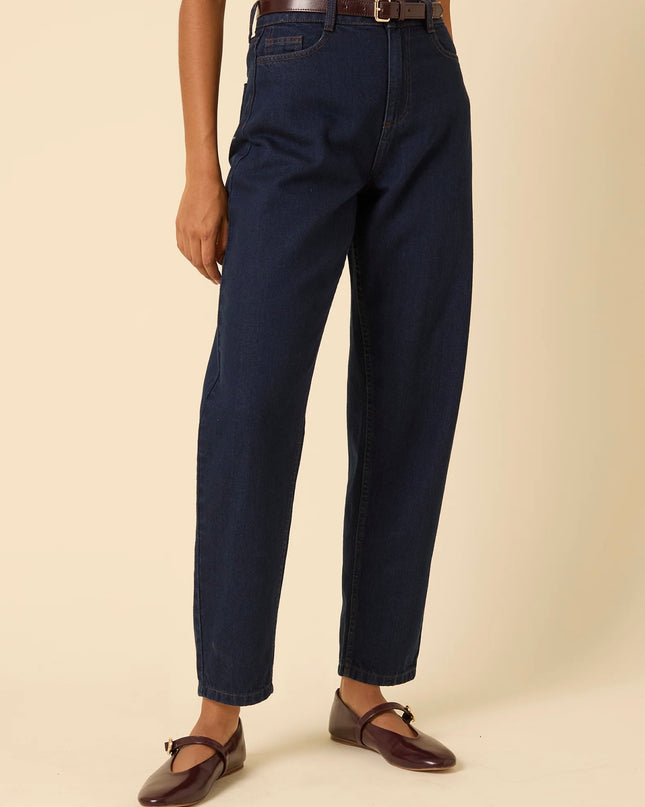 High Rise Barrel Leg Jeans - Denim