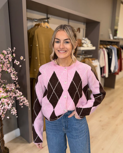 Argyle Knit - Brown & Pink