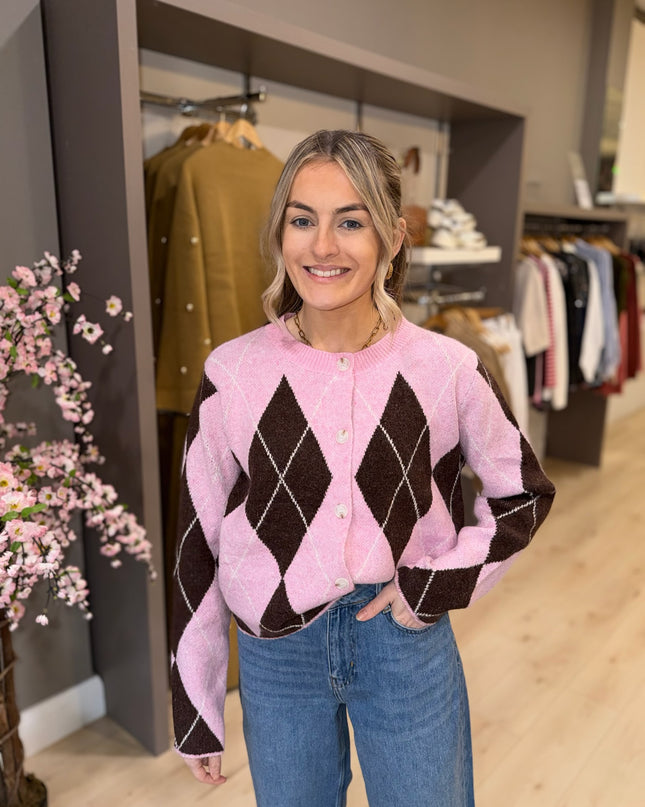 Argyle Knit - Brown & Pink