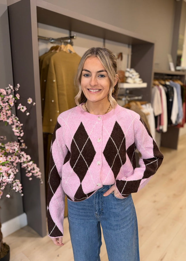Argyle Knit - Brown & Pink