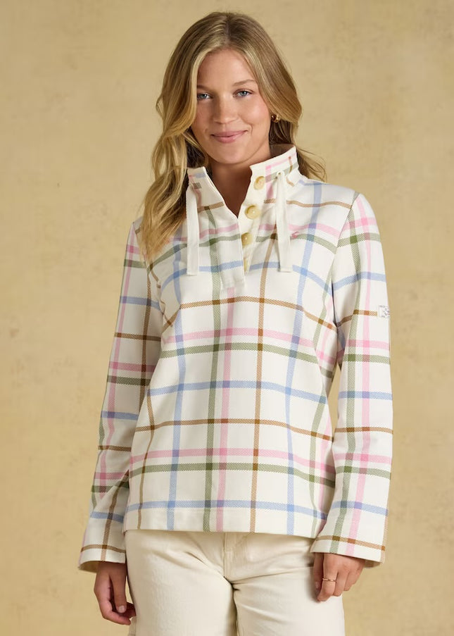 Joules Saunton Sweatshirt with Buttoned Funnel Neck - Cream Check