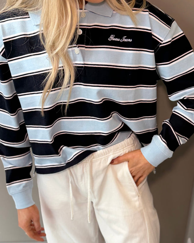 Guess Jeans Crop Polo Shirt - Fog Blue Stripes