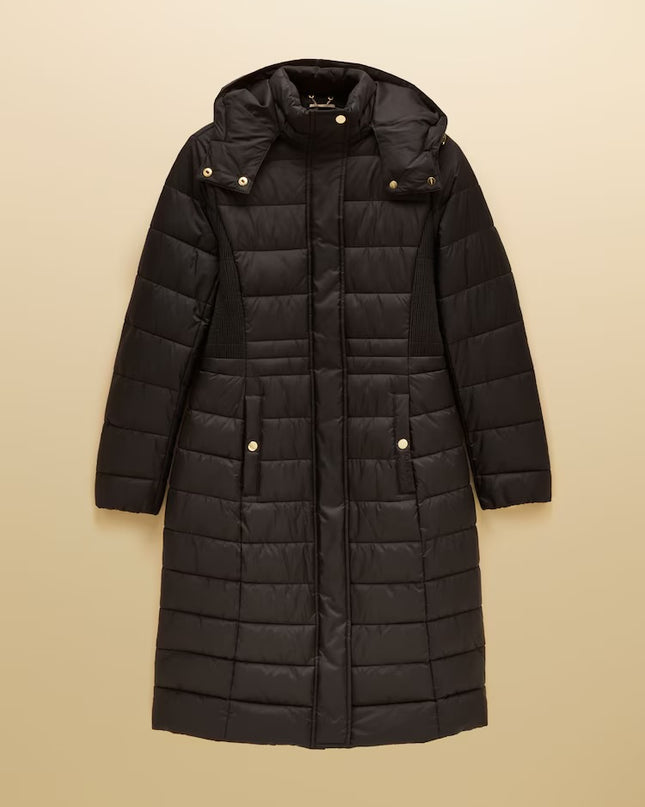Joules Windborough Longline Padded Coat with Hood - Black