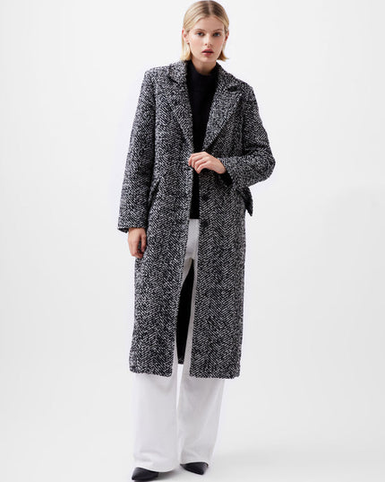 French Connection Chantelle Herringbone Coat - Black and White