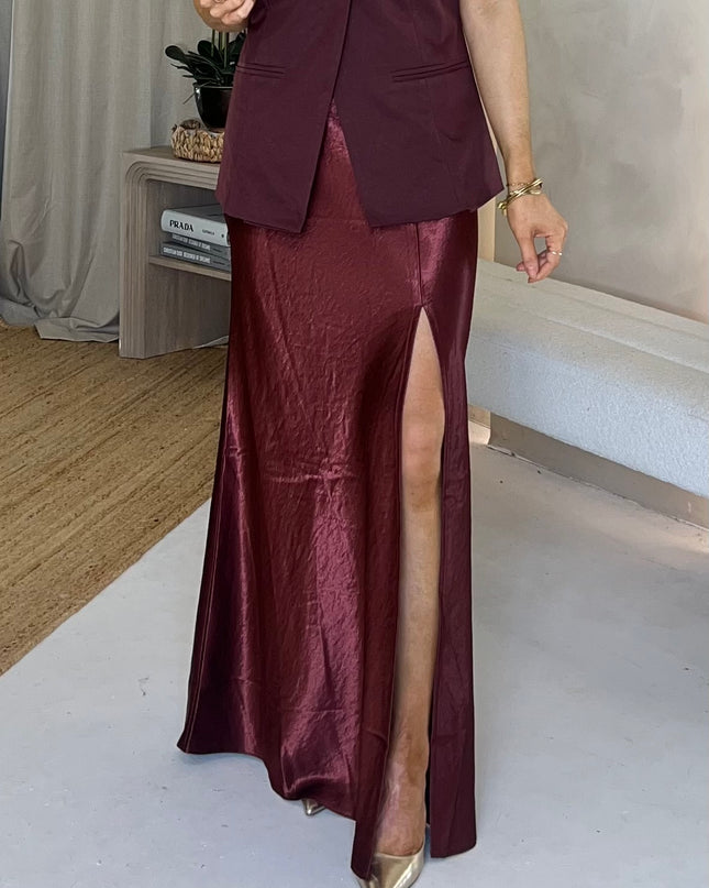 Marisol Satin Maxi Skirt - Cherry