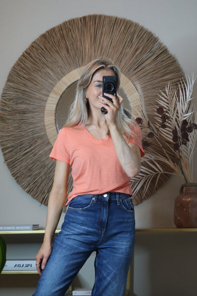 Guess V-Neck Slubby Tee - Coral
