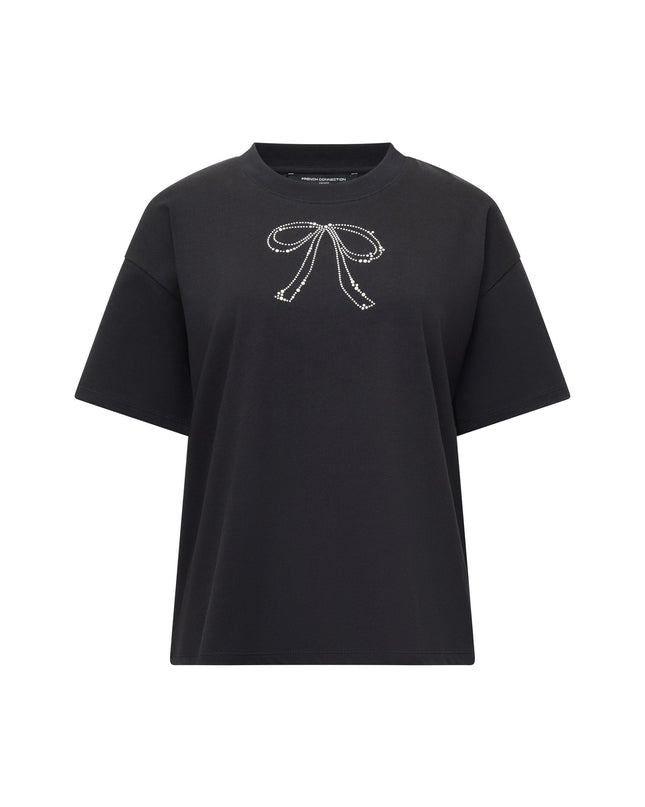 French Connection Pearl Bow T-Shirt- Black
