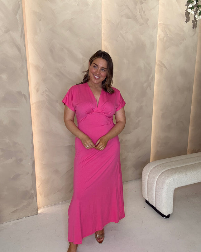 Stretch V-Neck Dress - Fuchsia