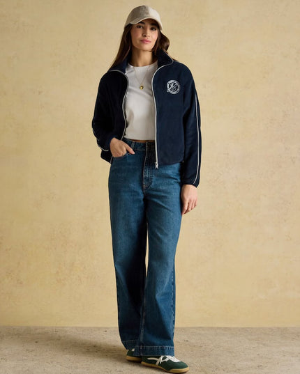 Embroidered Full Zip Funnel Neck Fleece - Navy