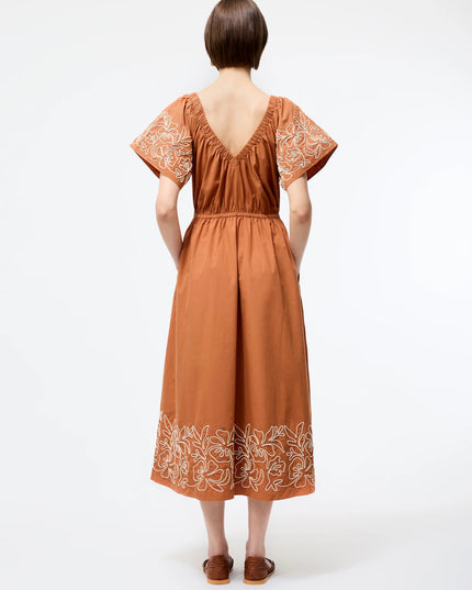 French Connection Cambria Cotton Embroidered Dress - Coffee Brown