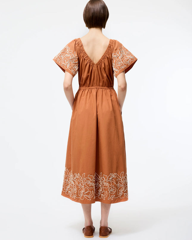 French Connection Cambria Cotton Embroidered Dress - Coffee Brown