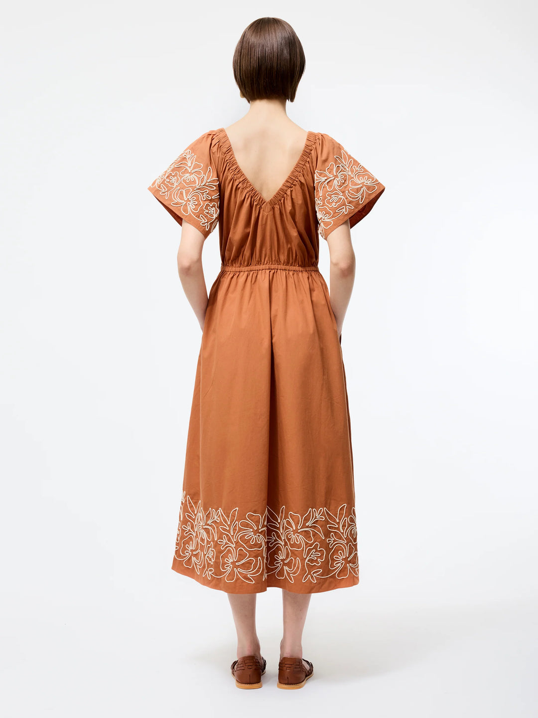 French Connection Cambria Cotton Embroidered Dress - Coffee Brown