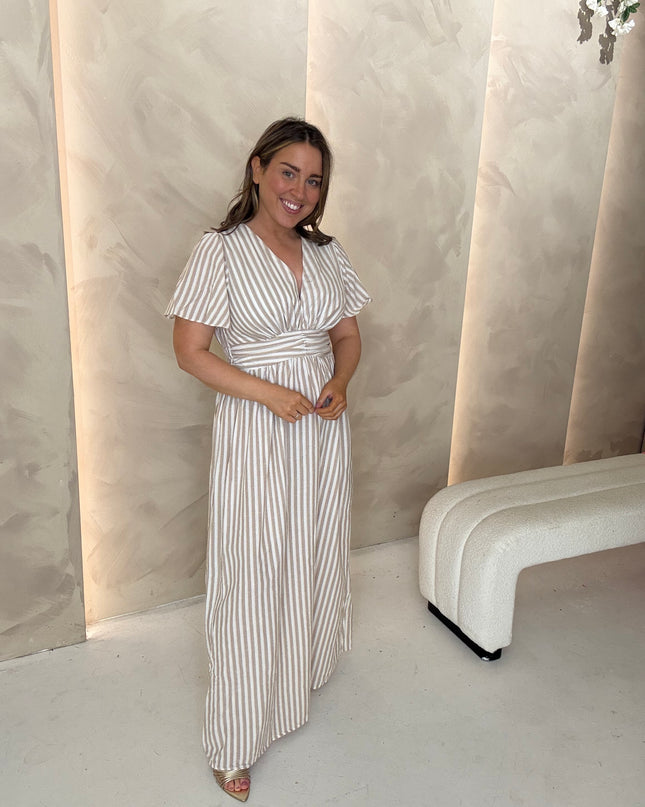 Stripe Midi Dress - Beige