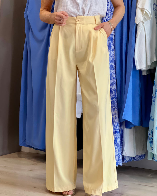 Wide Leg Tailored Trouser - Lemon
