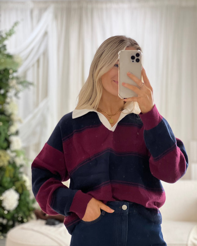 Ellen Rugby Top - Burgundy/Navy