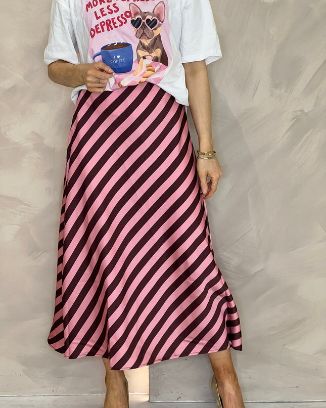 Striped Slip Skirt - Pink/Brown