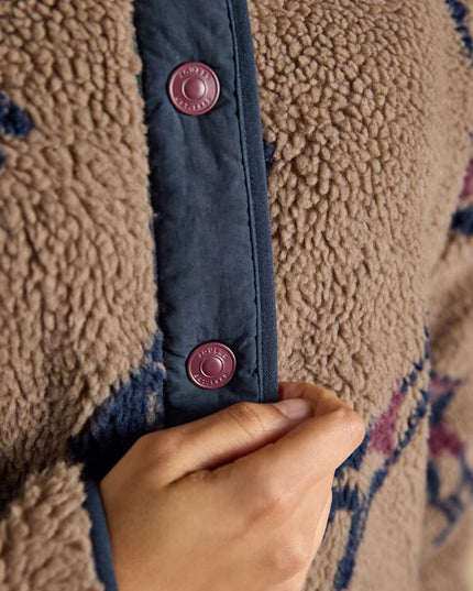 Joules Horse Print Borg Fleece Jacket - Mink Brown