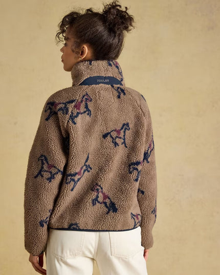 Joules Horse Print Borg Fleece Jacket - Mink Brown