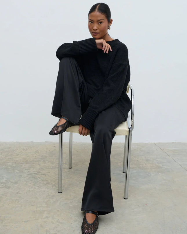 Breya Satin Drawstring Trousers - Black