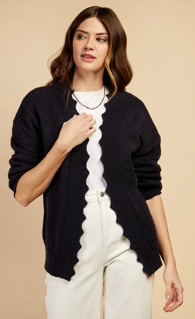 Navy Knit Scallop Cardigan by Vogue Williams