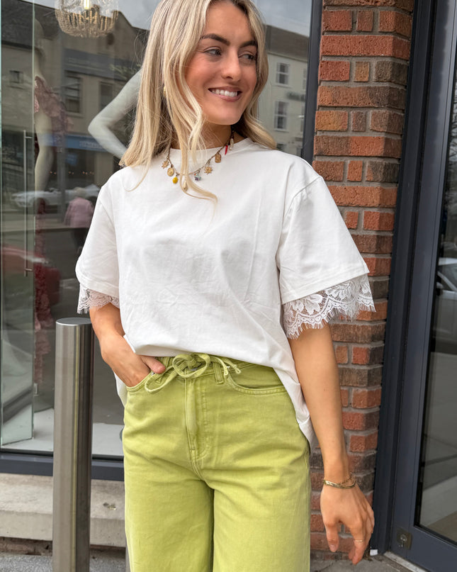 Lace Back Insert T-Shirt - White