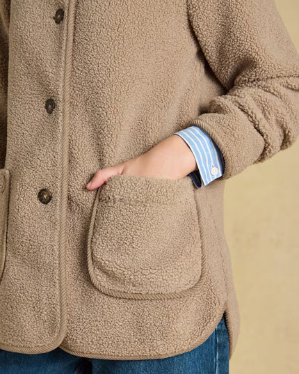 Joules Longline Button Through Fleece Jacket - Mink